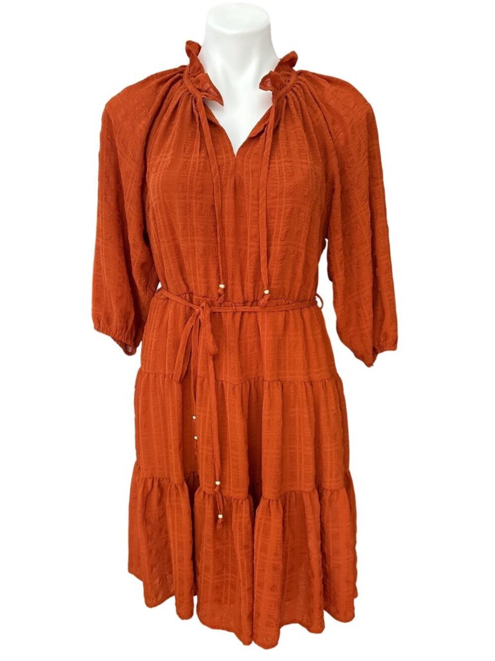 Calvin Klein NWT $99 Women's Burnt Orange Textured Tiered Pullover Dress Size 6